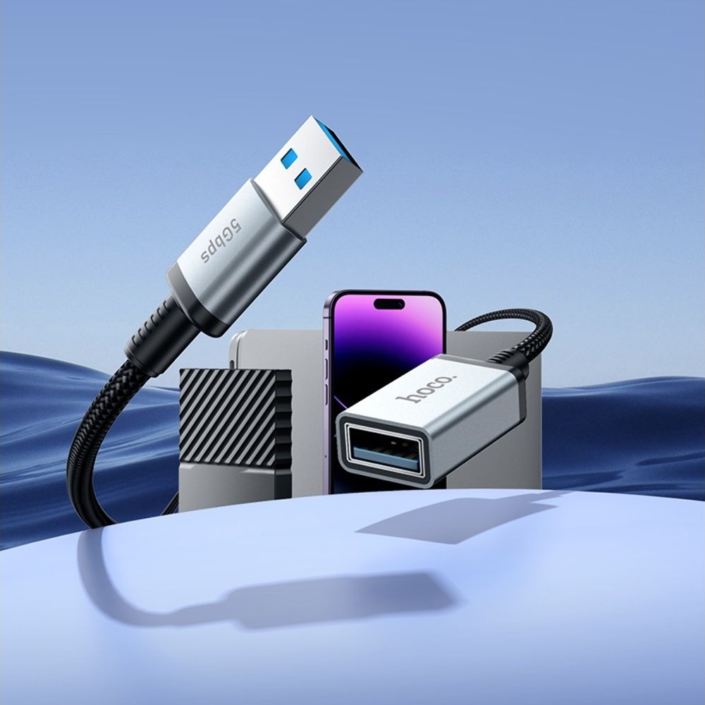 Мультимедийный кабель Hoco US10 удлинитель USB to USB (F) USB3.0 5Gbit/s 0.5m black