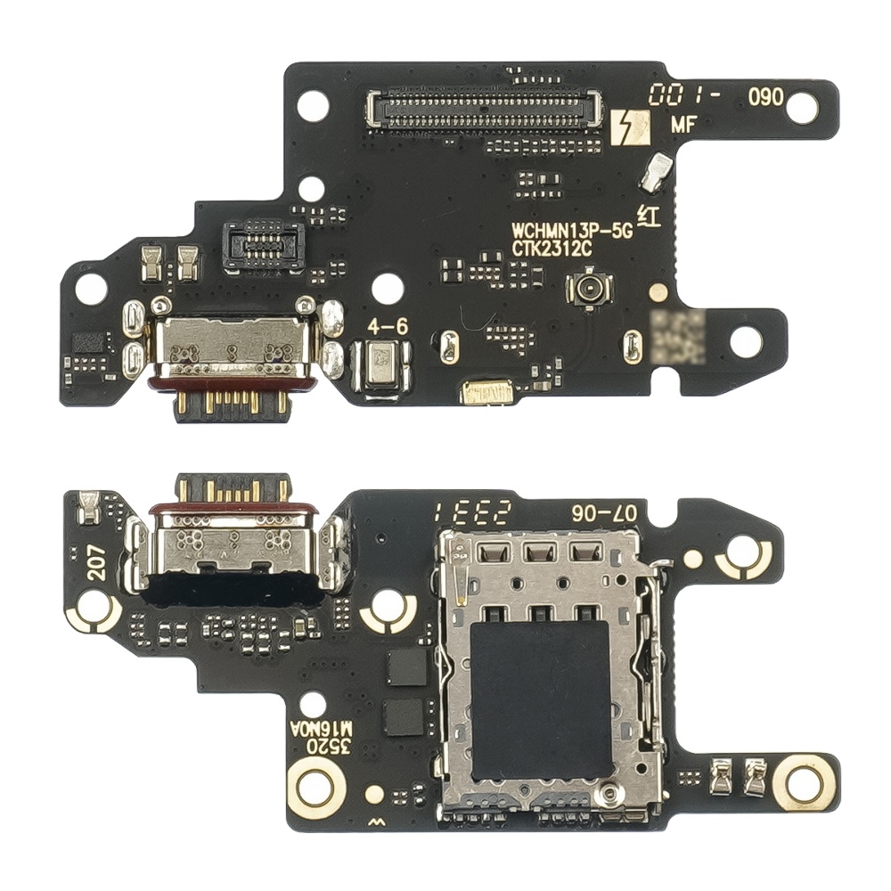 Плата зарядки Xiaomi Poco X6, Redmi Note 13 Pro (5G), шлейф коннектора зарядки, c SIM-коннектором, Original (PRC)