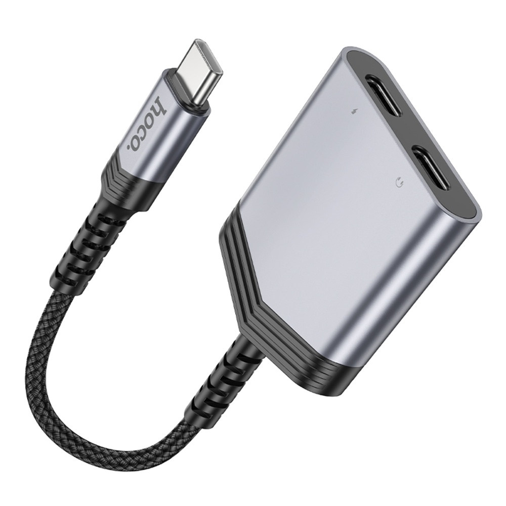 Адаптер переходник Hoco LS40 аудио конвертер 2 Type-C to Type-C metal gray