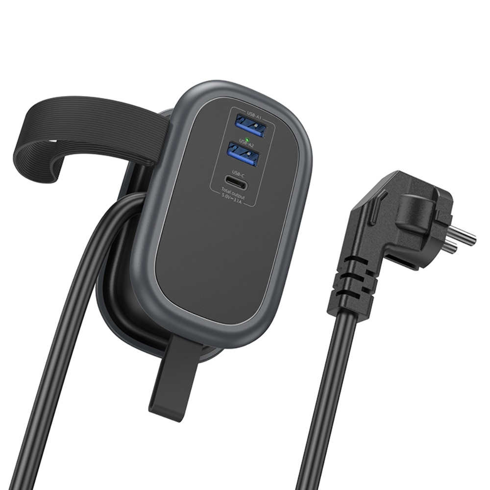 Сетевое зарядное устройство удлинитель Hoco NS6 2 USB/ Type-C 1 розетка 1.1m black