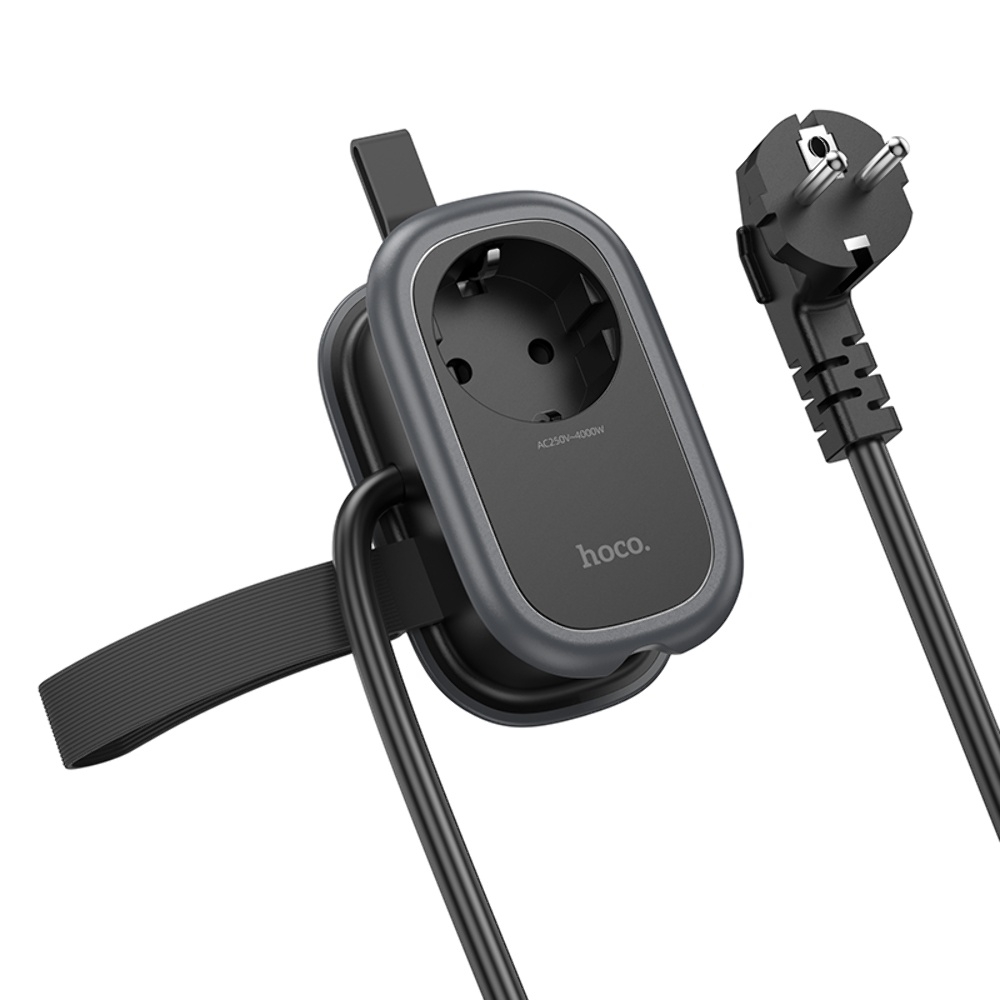 Сетевое зарядное устройство удлинитель Hoco NS7 2 USB/ Type-C PD 20W 1 розетка 1.1m black