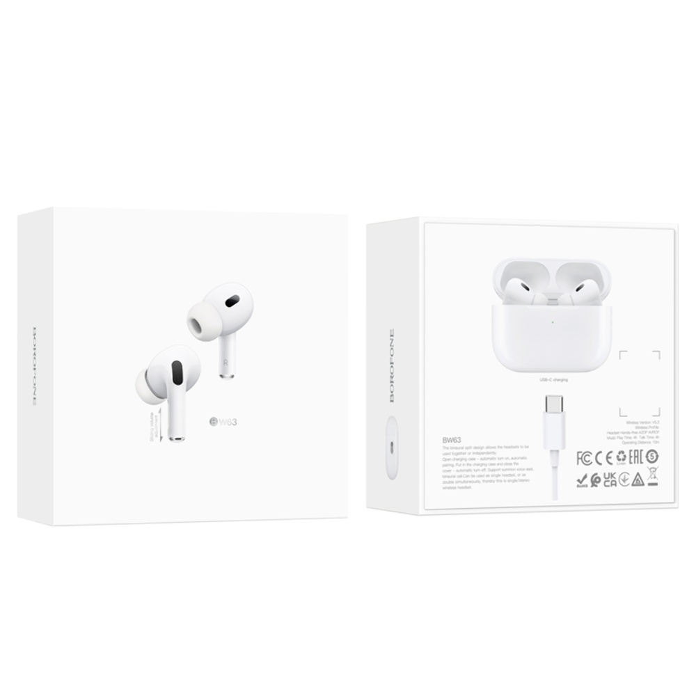 Беспроводные TWS наушники Borofone BW63 вакуумные white