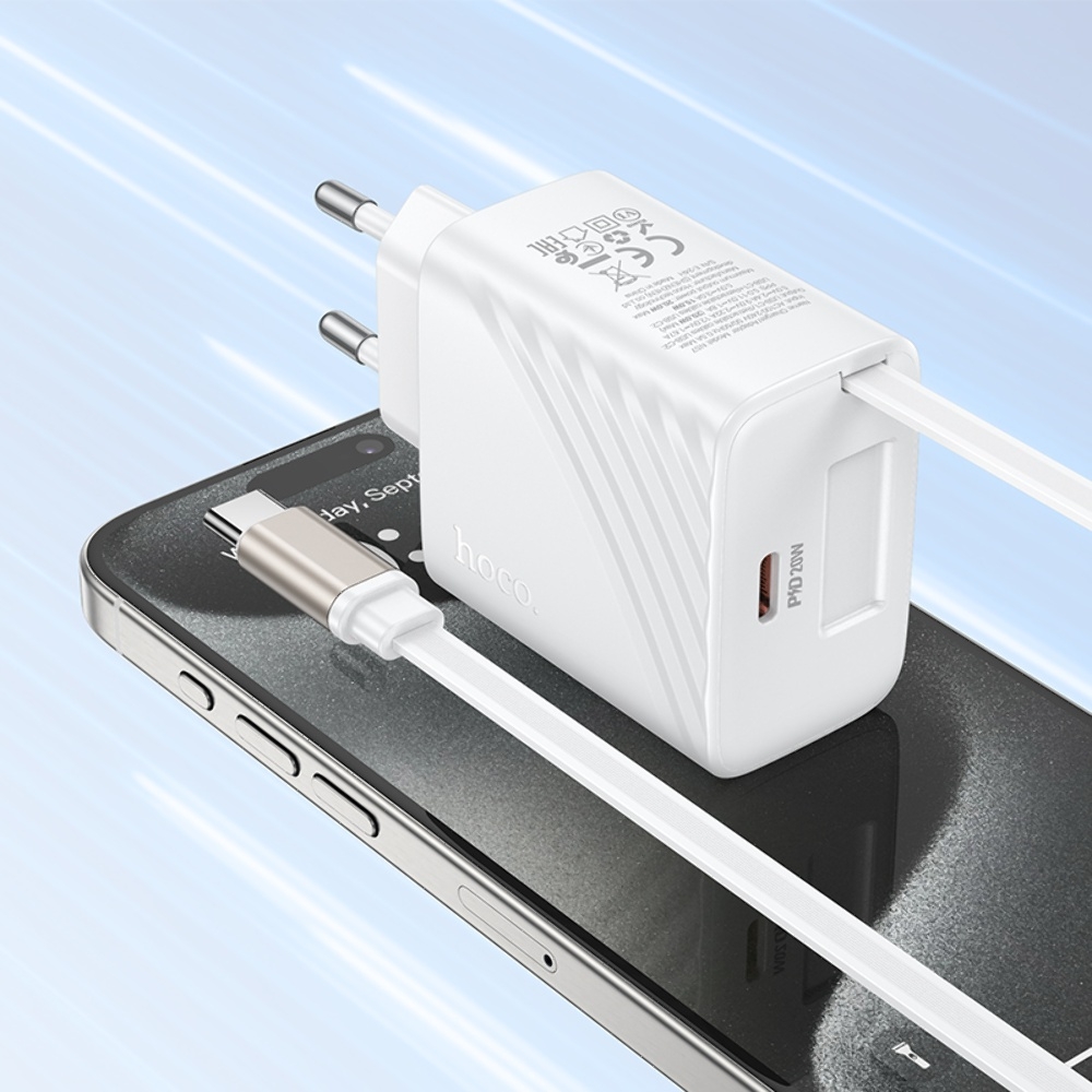 Сетевое зарядное устройство Hoco N57 Type-C PD + кабель Type-C white