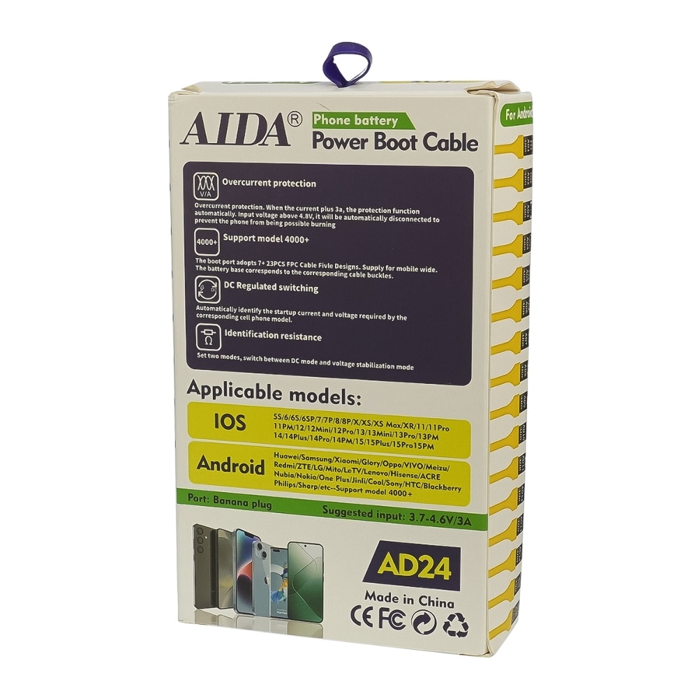 Кабели для блоков питания Aida AD24, с крокодилами и разъёмами для подключения плат (iPhone 5S-15 Pro Max/ Android)