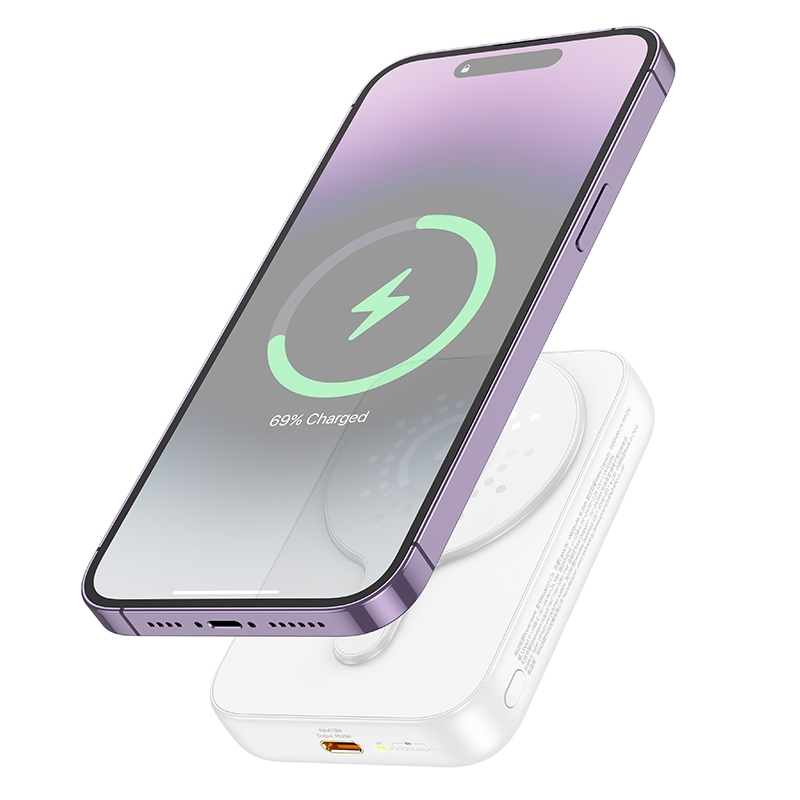 Power bank Hoco J117A 10000mAh магнитный с функцией беспроводной зарядки белый