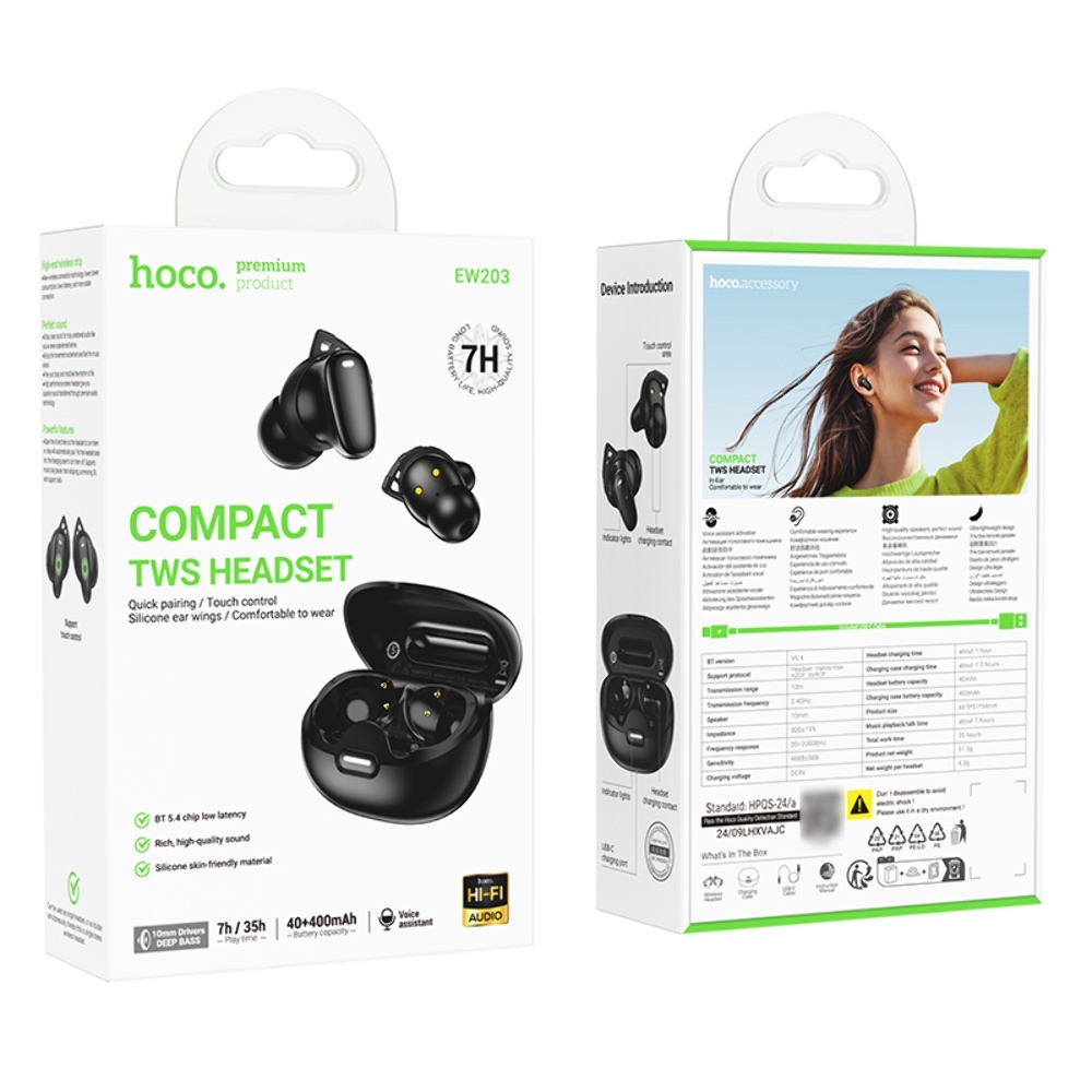 Беспроводные TWS наушники Hoco EW203 вакуумные black