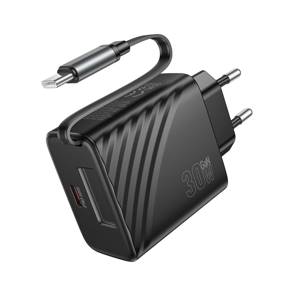 Сетевое зарядное устройство Hoco N58 Type-C PD 30W + кабель Type-C black