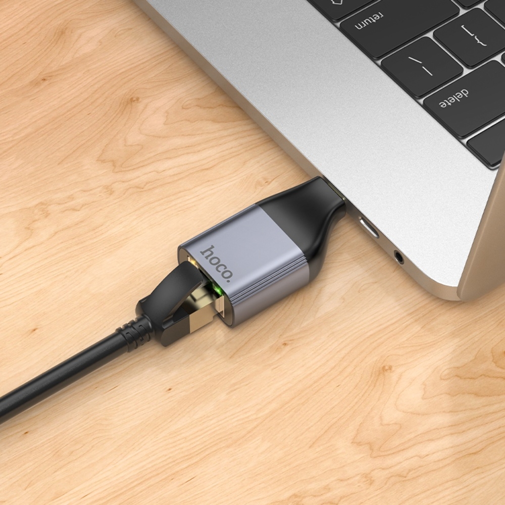 Адаптер переходник Hoco UA35 Type-C to RJ45 metal grey