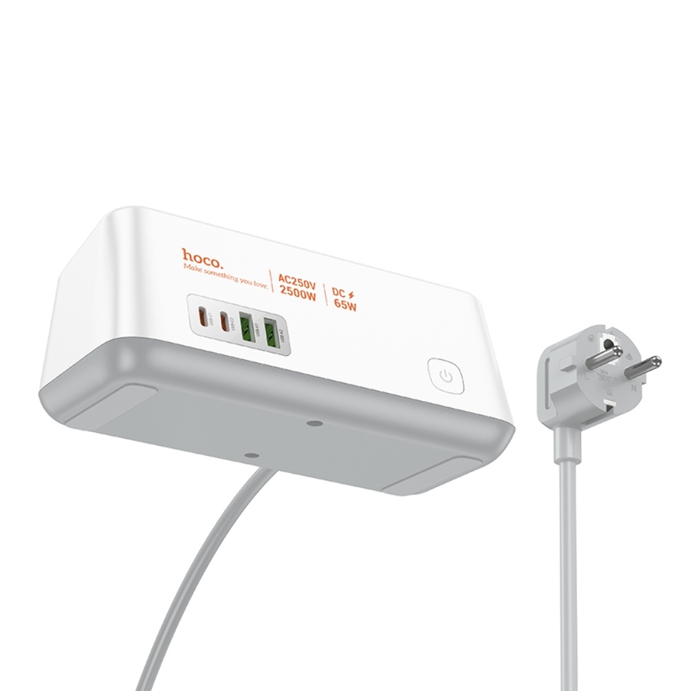 Сетевое зарядное устройство удлинитель Hoco AC23 2 USB/ 2 Type-C PD 65W 3 розетки 2m white