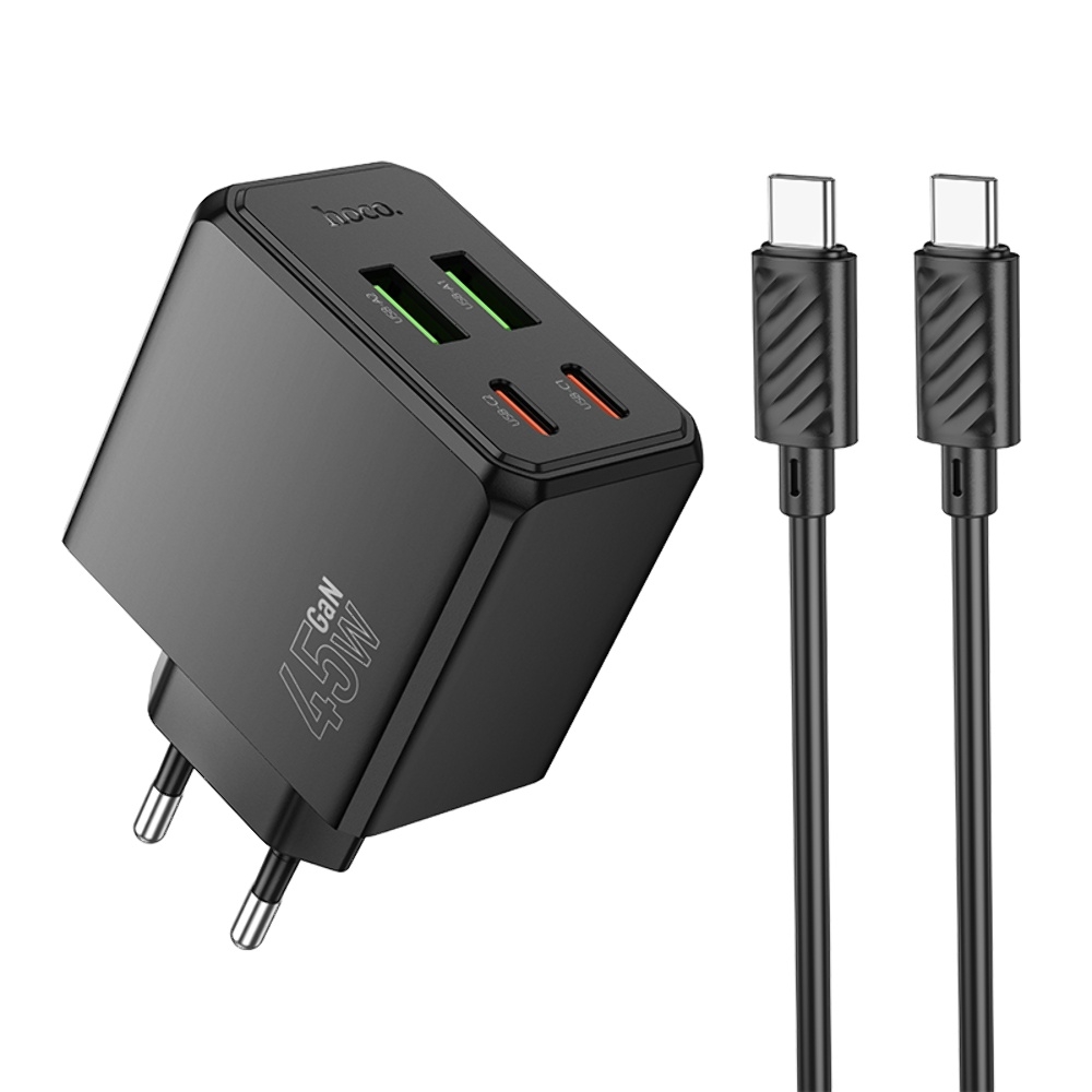 Сетевое зарядное устройство Hoco CS18A 2 USB/ 2 Type-C PD 45W black + кабель Type-C to Type-C