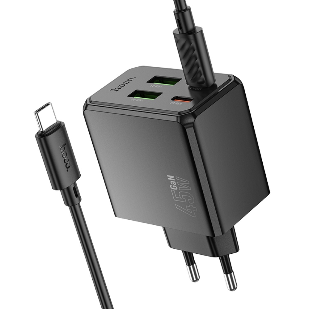 Сетевое зарядное устройство Hoco CS18A 2 USB/ 2 Type-C PD 45W black + кабель Type-C to Type-C