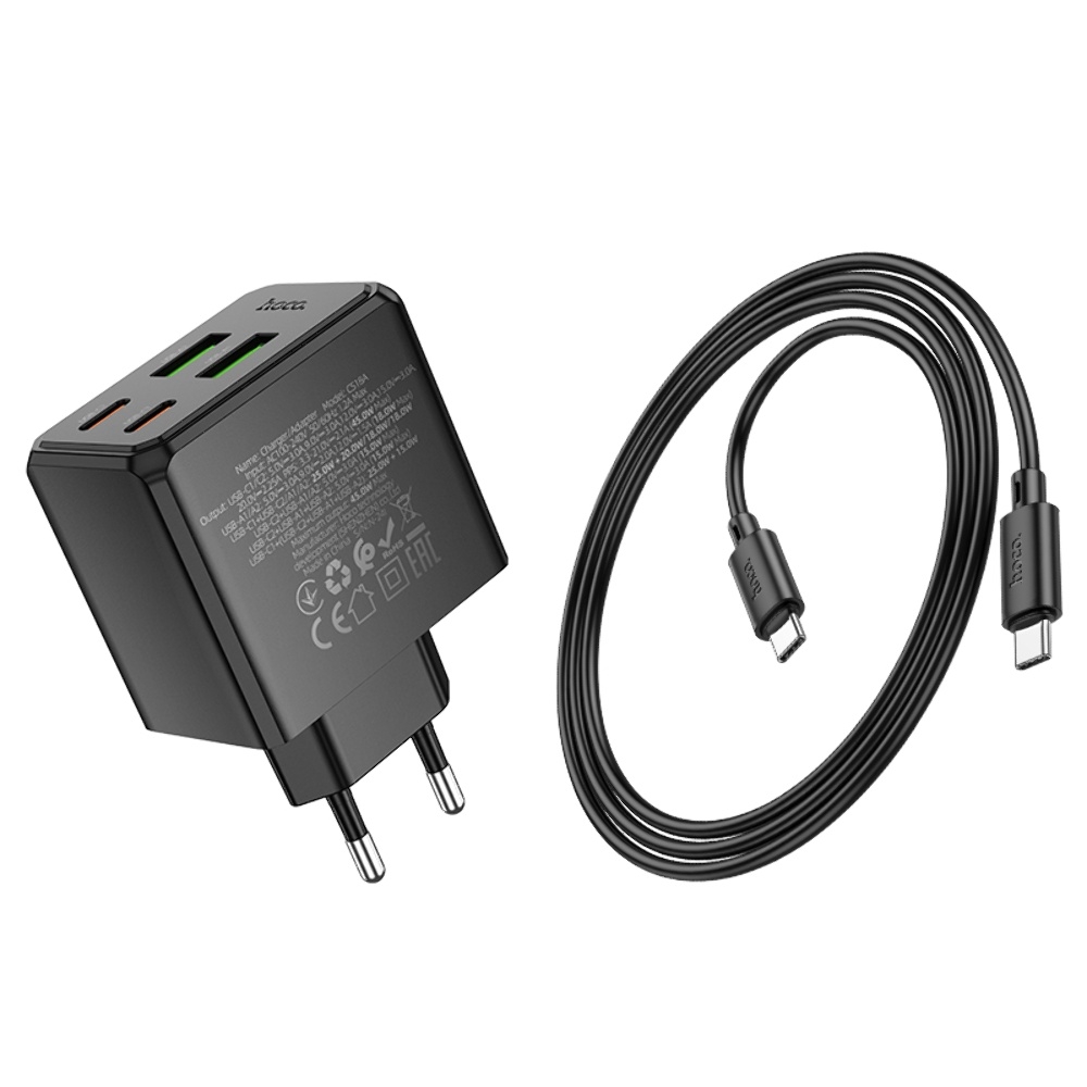 Сетевое зарядное устройство Hoco CS18A 2 USB/ 2 Type-C PD 45W black + кабель Type-C to Type-C