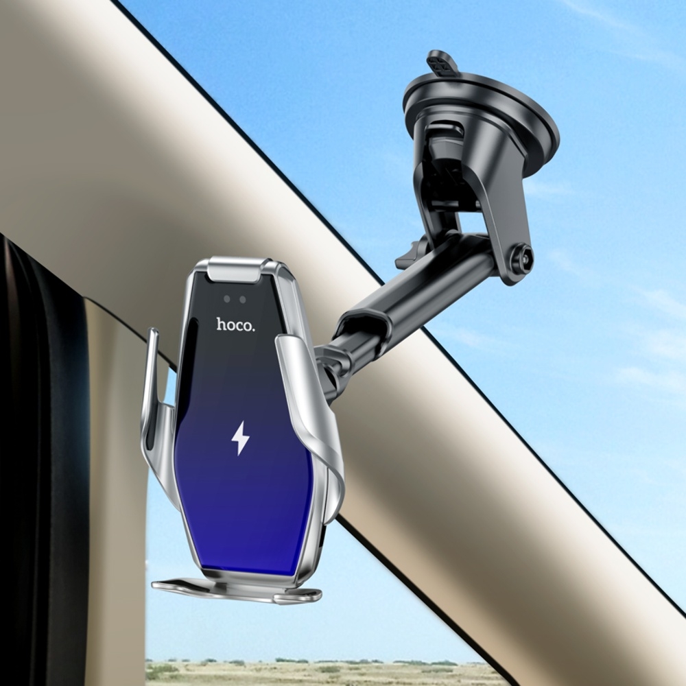 Автодержатель с беспроводной зарядкой Hoco S14 + Wireless silver