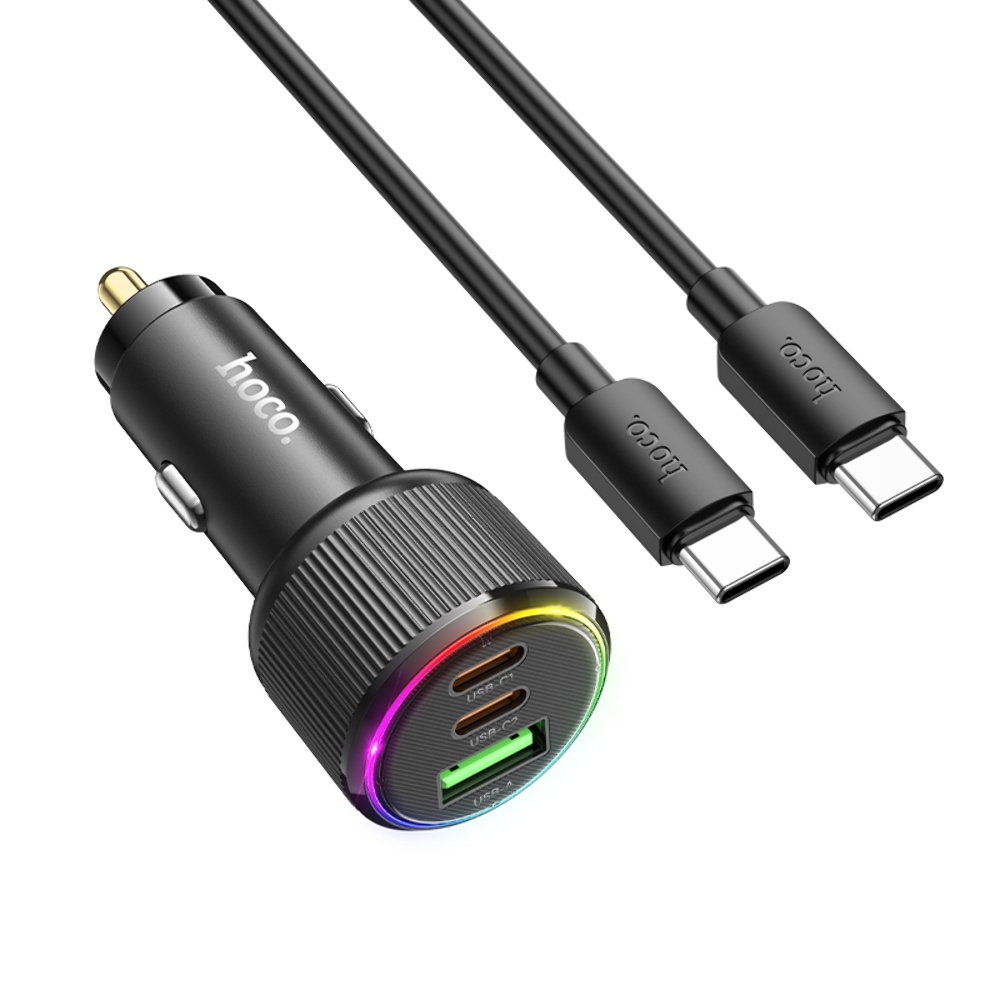 Автомобильное зарядное устройство Hoco NZ17 USB/ 2 Type-C PD 75W black + кабель Type-C to Type-C