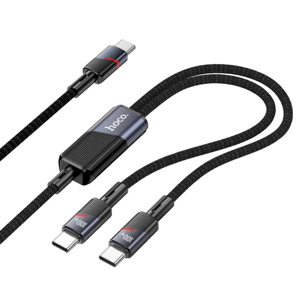 Кабель Hoco U139 2в1 Type-C to Type-C/ Type-C PD 100W 1.2m black
