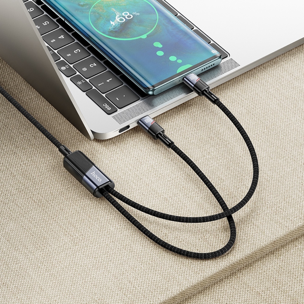 Кабель Hoco U139 2в1 Type-C to Type-C/ Type-C PD 100W 1.2m black