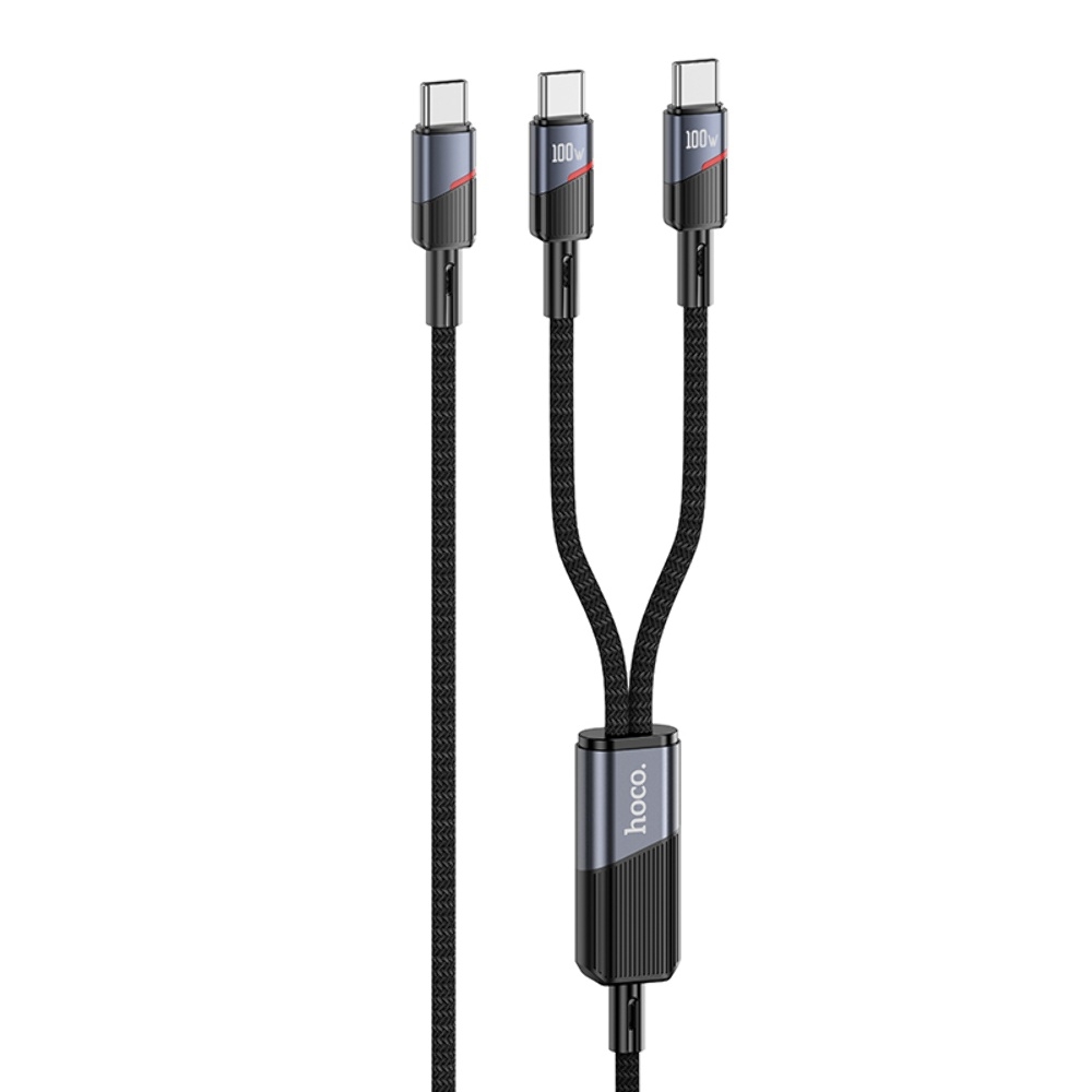 Кабель Hoco U139 2в1 Type-C to Type-C/ Type-C PD 100W 1.2m black