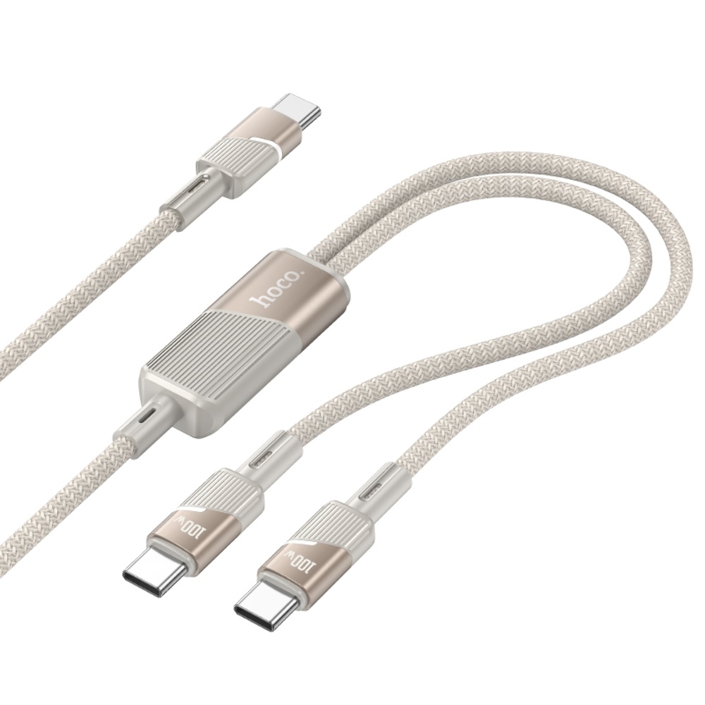 Кабель Hoco U139 2в1 Type-C to Type-C/ Type-C PD 100W 1.2m gold