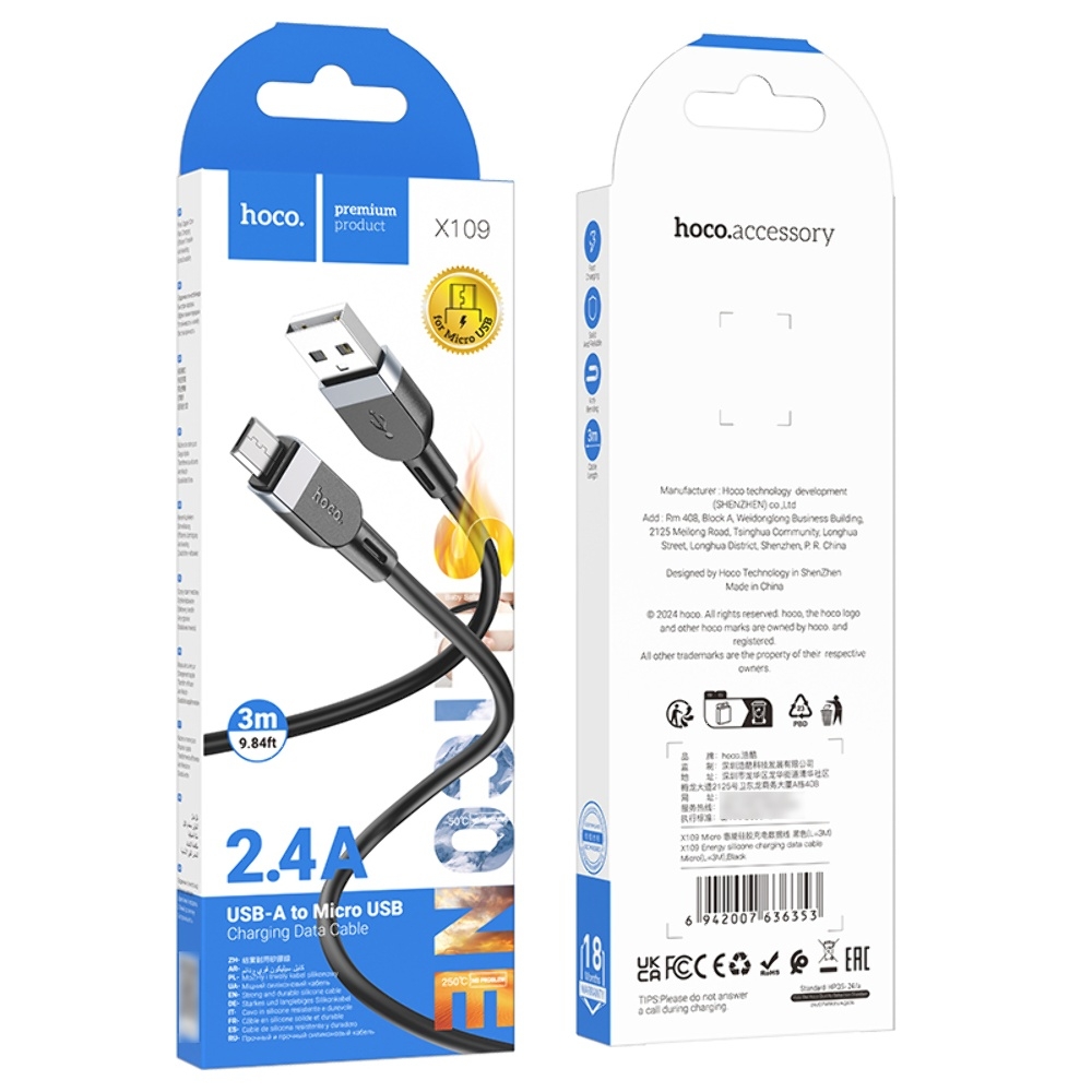 Кабель Hoco X109 USB to MicroUSB 3m black