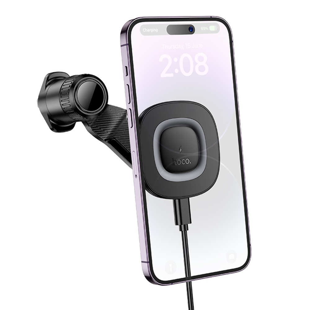 Автодержатель Hoco HW30 магнитный с беспроводной зарядкой 15W black metal gray