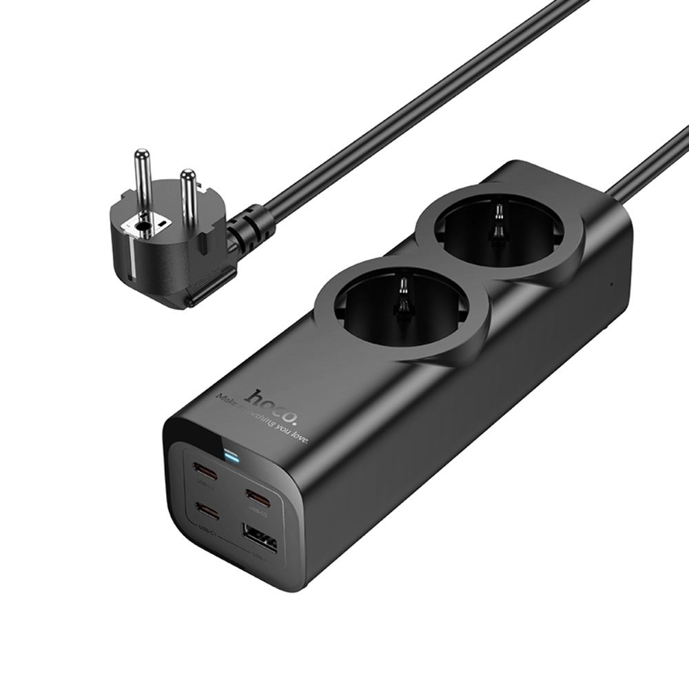 Сетевое зарядное устройство удлинитель Hoco NS10 USB/ 3 Type-C PD 67W 2 розетка 2m black