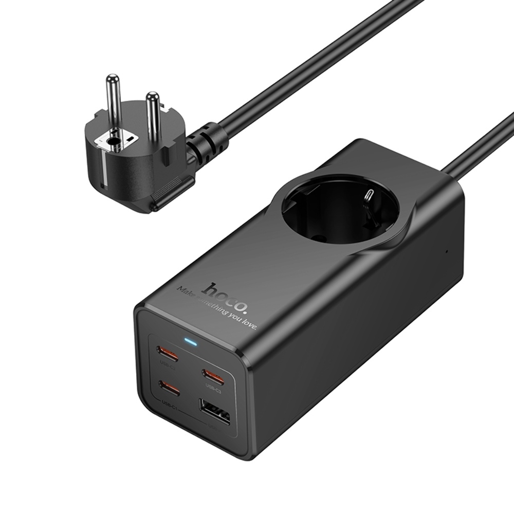 Сетевое зарядное устройство удлинитель Hoco NS9 USB/ 3 Type-C PD 67W 1 розетка 2m black