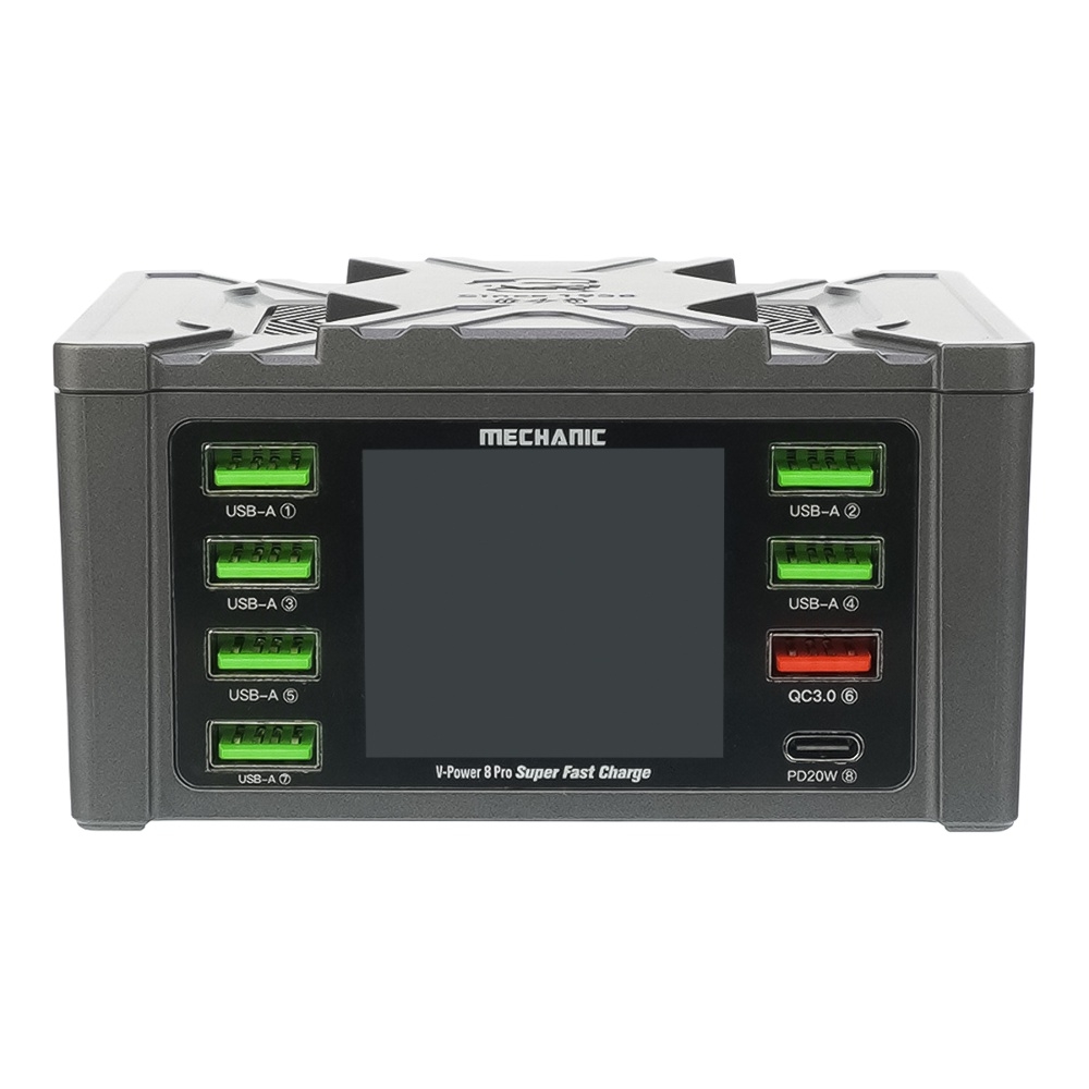 Зарядная станция с индикацией параметров зарядки Mechanic V- Power 8 Pro 110W (6 USB 2.4А/ 1 USB QC 3A/ 1 Type C - PD 20W/ Wireless fast charging 15W)