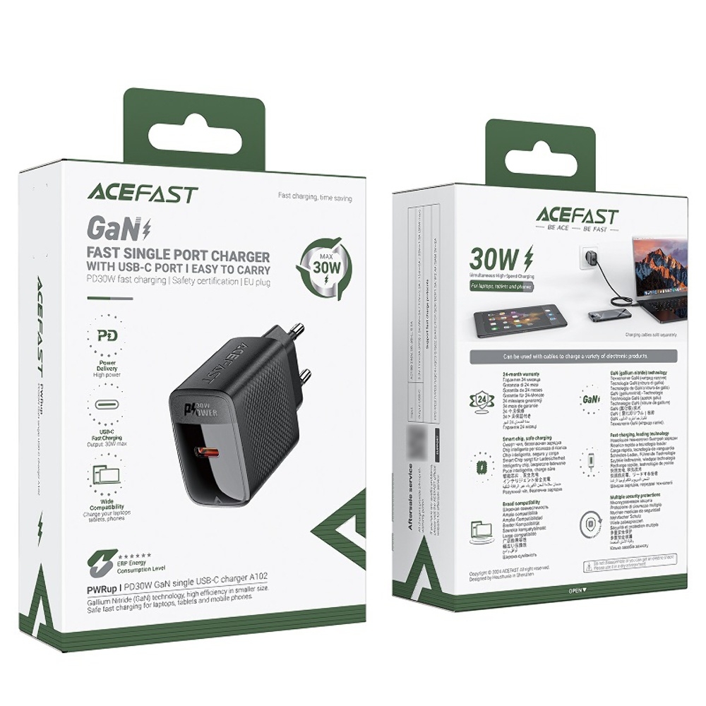 Сетевое зарядное устройство Acefast A102 Type-C PD30W черное