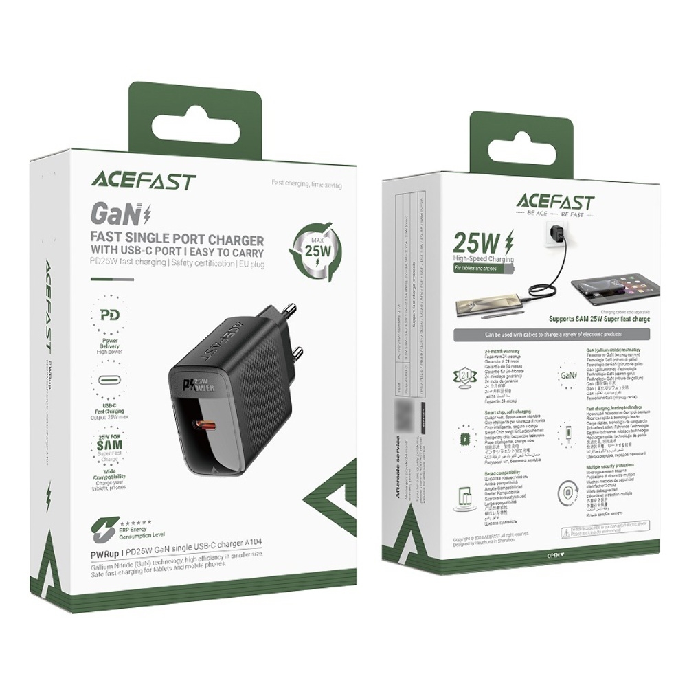 Сетевое зарядное устройство Acefast A104 Type-C PD25W черное