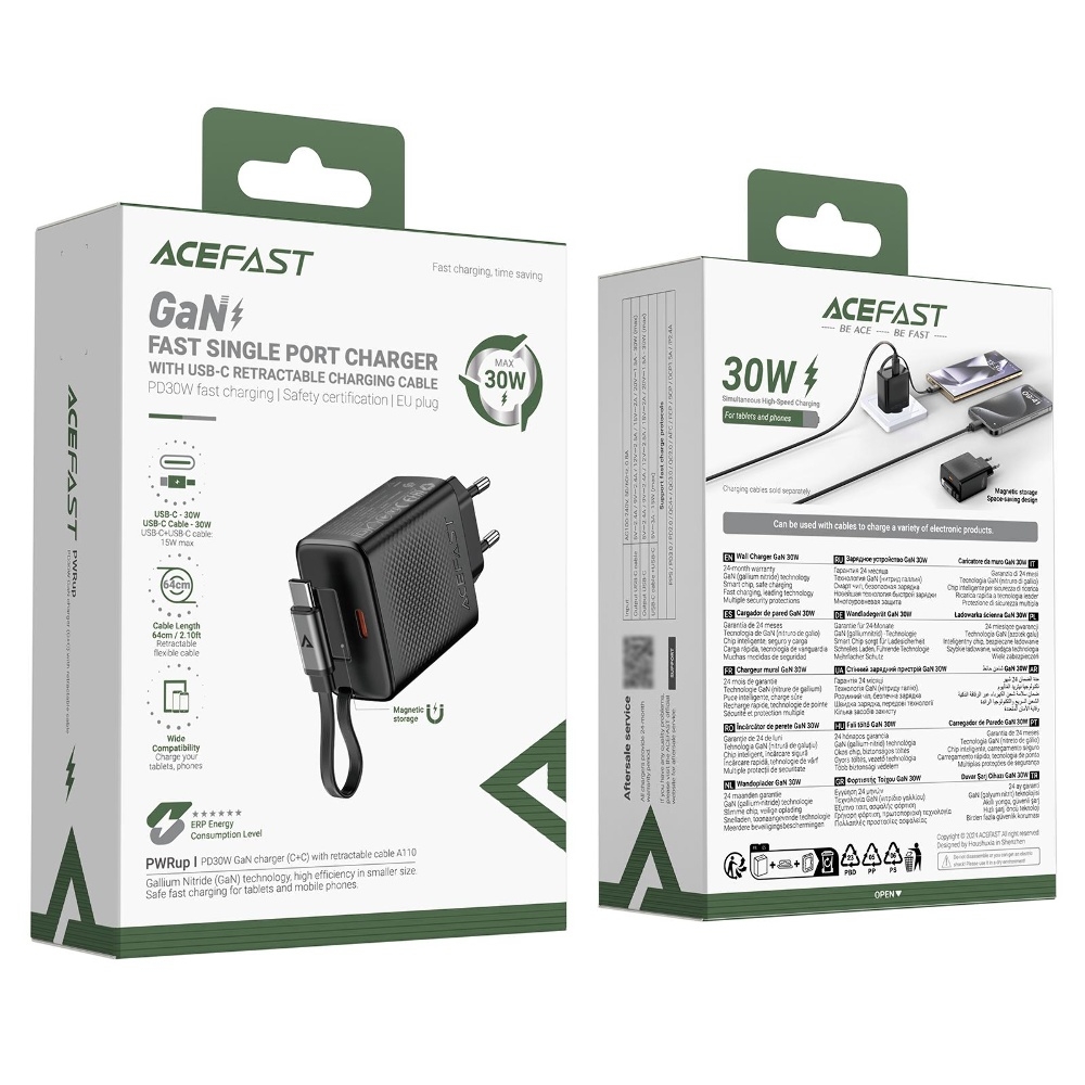 Сетевое зарядное устройство Acefast A110 2Type-C PD30W черное
