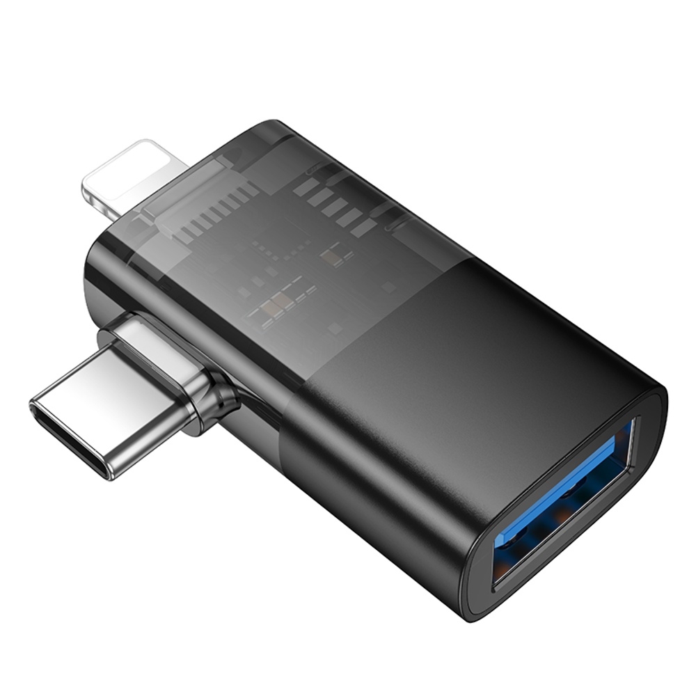 Адаптер переходник Hoco UA36E 2в1 Lightning/ Type-C to USB black