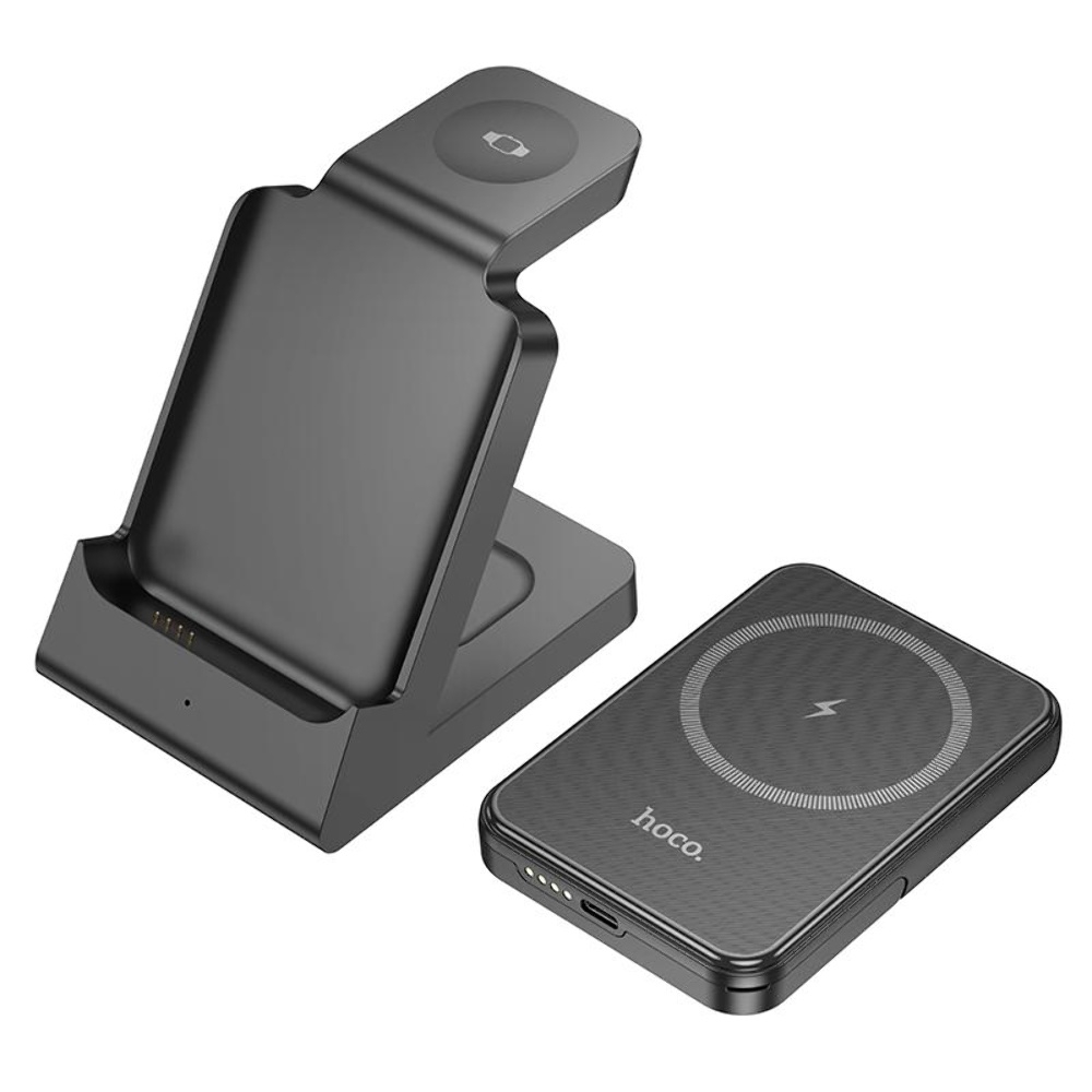 Power bank Hoco J149 3в1 5000mAh магнитный с функцией беспроводной зарядки black
