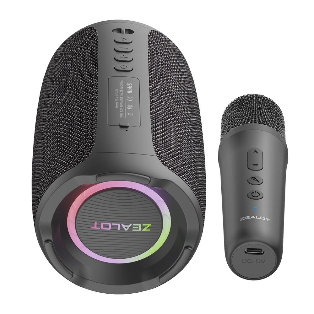 Портативная Bluetooth колонка ZEALOT S61M с LED подсветкой + микрофон Black