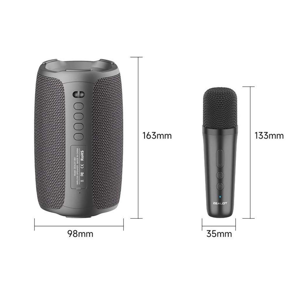 Портативная Bluetooth колонка ZEALOT S61M с LED подсветкой + микрофон Black