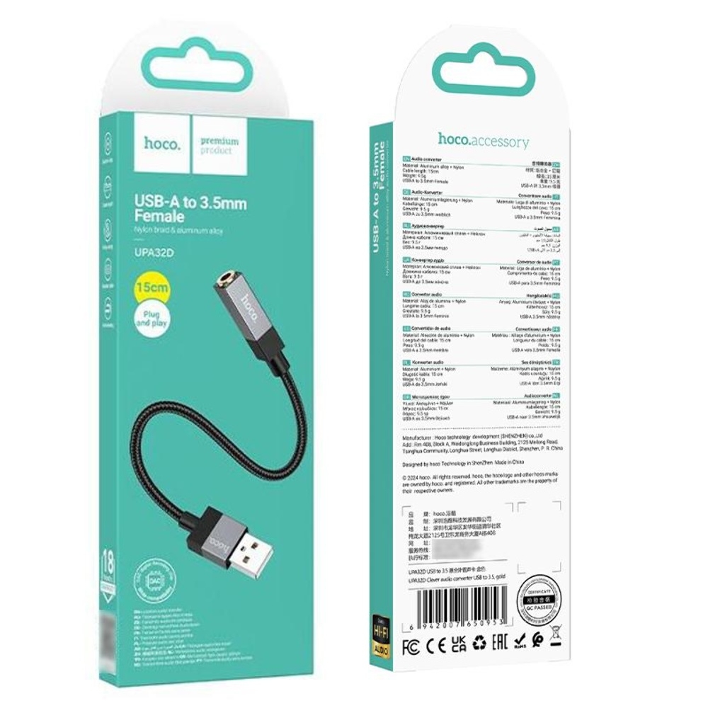 Адаптер переходник Hoco UPA32D USB to Jack 3.5 black