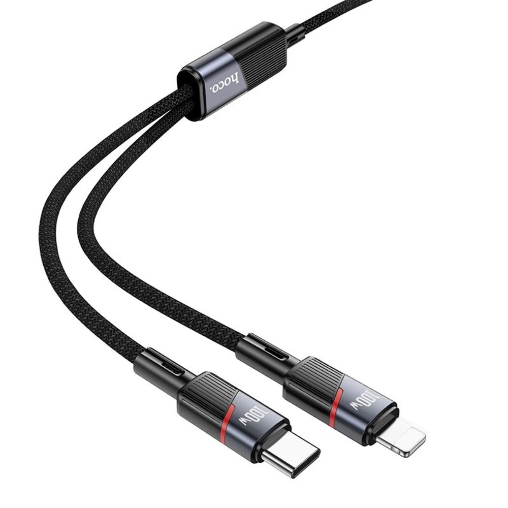 Кабель Hoco U139 2в1 Type-C to Type-C/ Lightning 100W 1.2m black