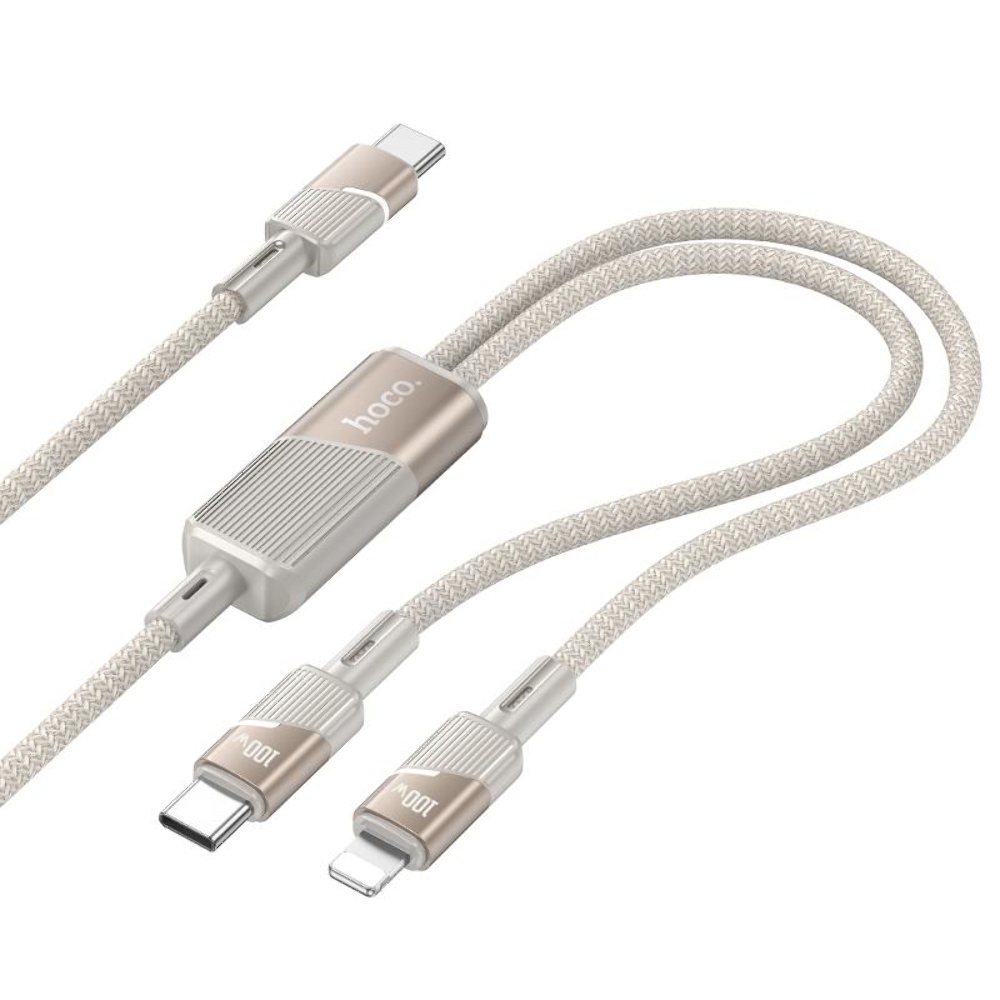 Кабель Hoco U139 2в1 Type-C to Type-C/ Lightning 100W 1.2m gold
