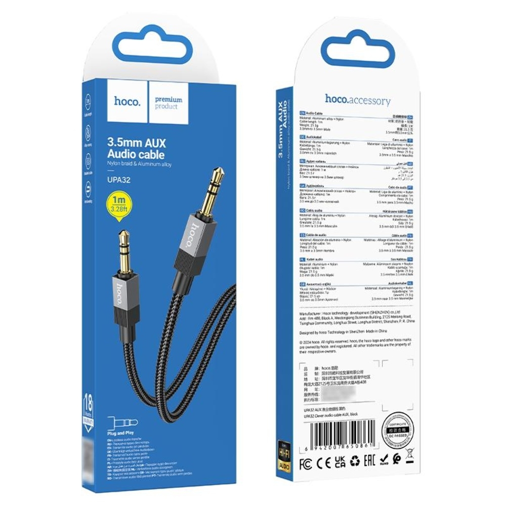 Кабель Hoco UPA32 Jack 3.5 to Jack 3.5 1m black