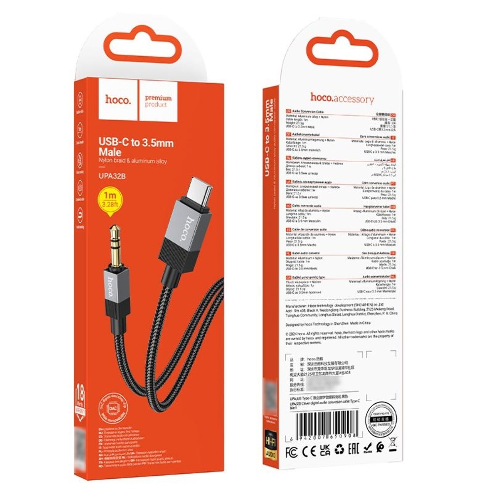 Кабель Hoco UPA32B Type-C to Jack 3.5 1m black