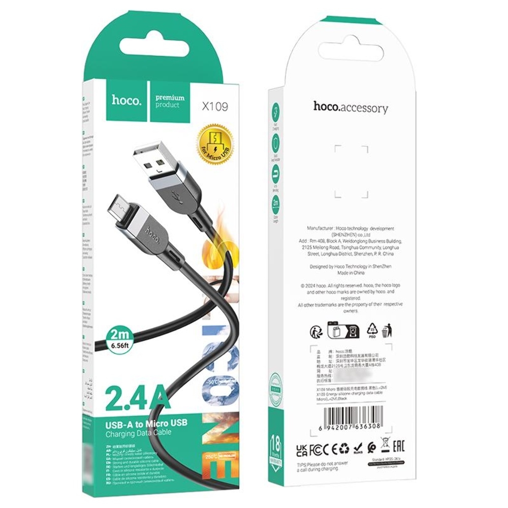 Кабель Hoco X109 USB to MicroUSB 2m black
