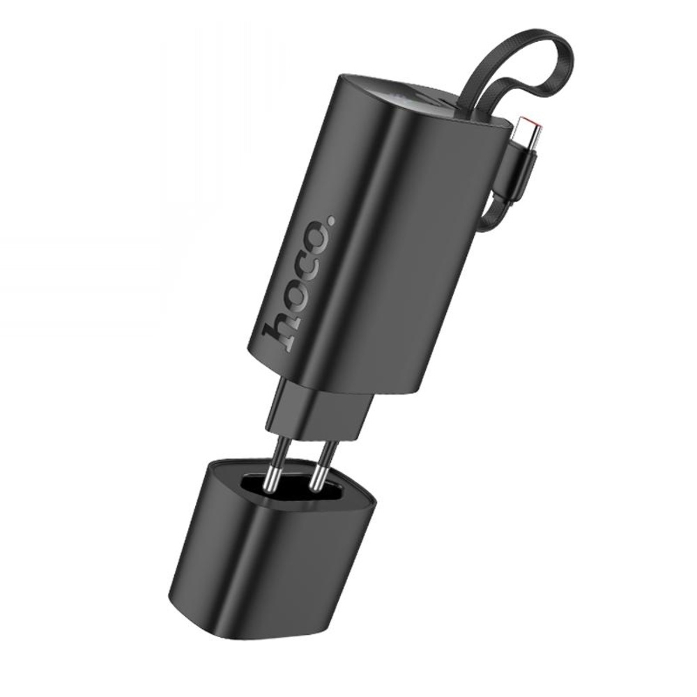 Сетевое зарядное устройство Hoco J148 со встроенным Power Bank 5000mAh PD 20W + кабель Type-C black