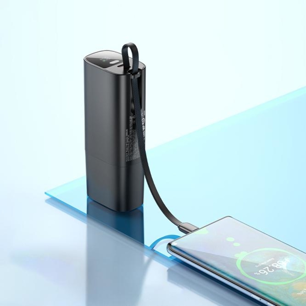 Сетевое зарядное устройство Hoco J148 со встроенным Power Bank 5000mAh PD 20W + кабель Type-C black