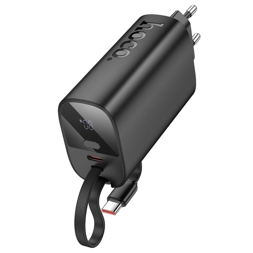 Сетевое зарядное устройство Hoco J148 со встроенным Power Bank 5000mAh PD 20W + кабель Type-C black