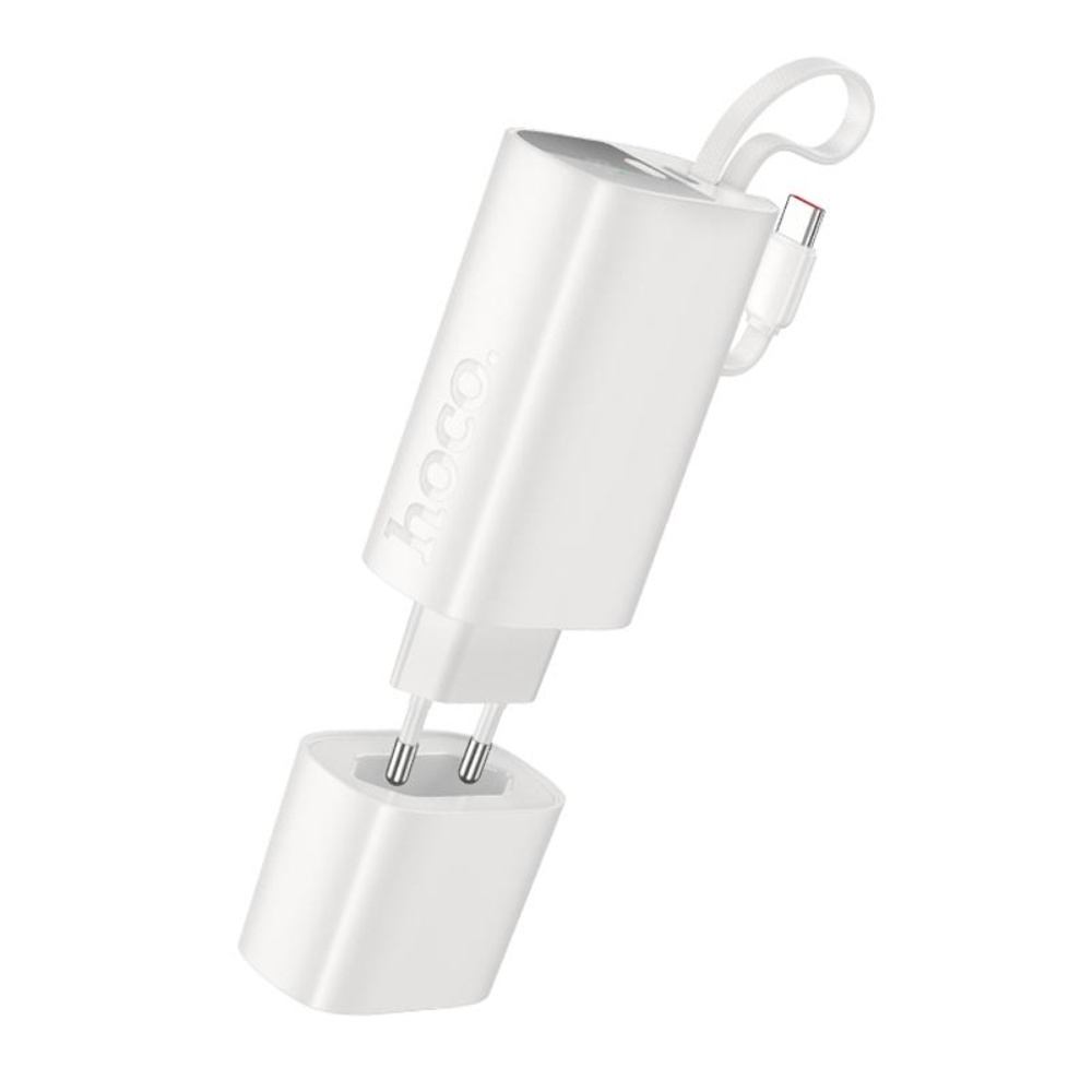 Сетевое зарядное устройство Hoco J148 со встроенным Power Bank 5000mAh PD 20W+ кабель Type-C white