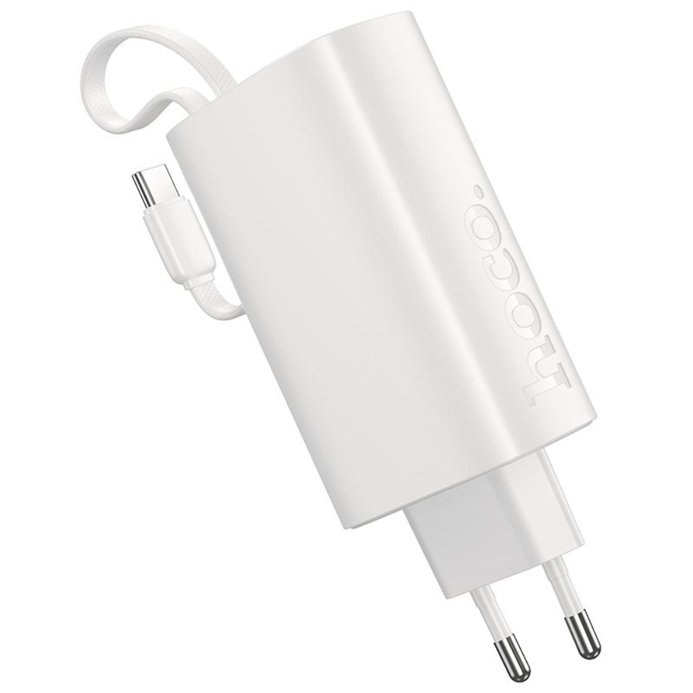 Сетевое зарядное устройство Hoco J148 со встроенным Power Bank 5000mAh PD 20W+ кабель Type-C white