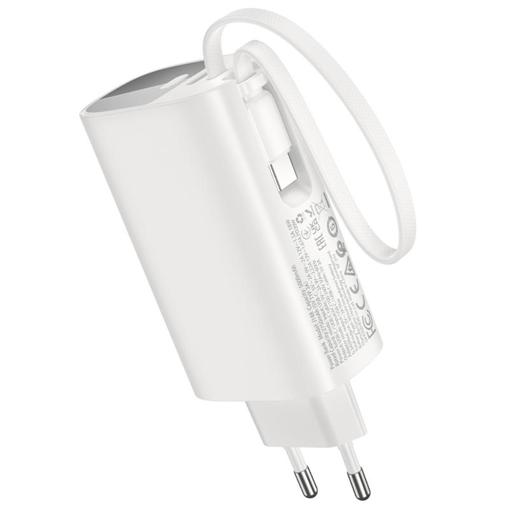 Сетевое зарядное устройство Hoco J148 со встроенным Power Bank 5000mAh PD 20W+ кабель Type-C white