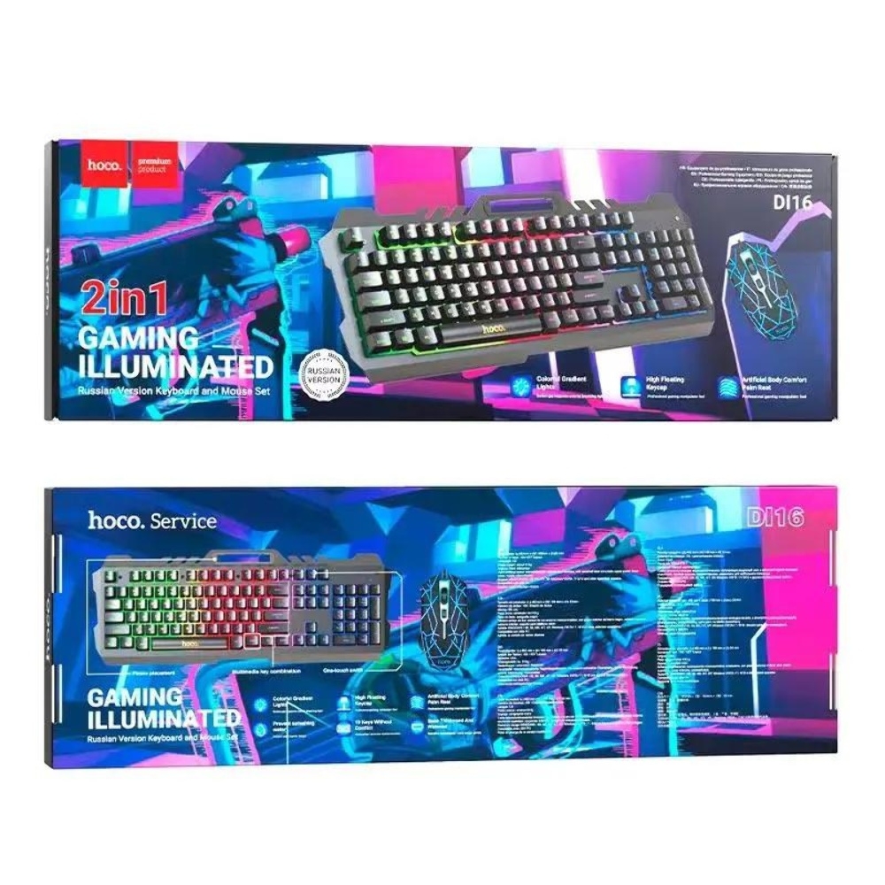 Комплект клавиатура и мышь Hoco DI16 (ENG/ РУС) с RGB подсветкой black