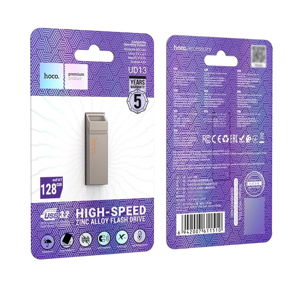USB накопитель Hoco UD13 128GB Wise Type-C/ USB3.2 metal gray