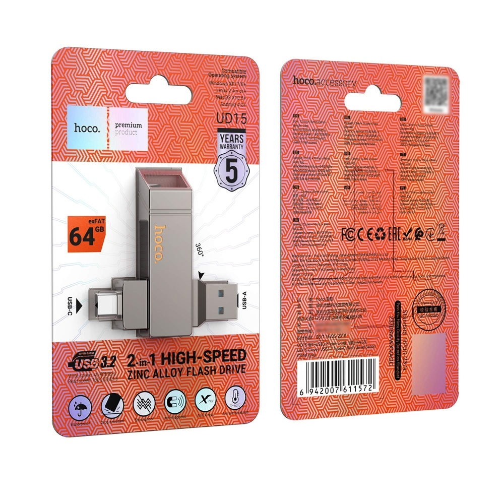 USB накопитель Hoco UD15 64GB Wise Type-C/ USB3.2 metal gray