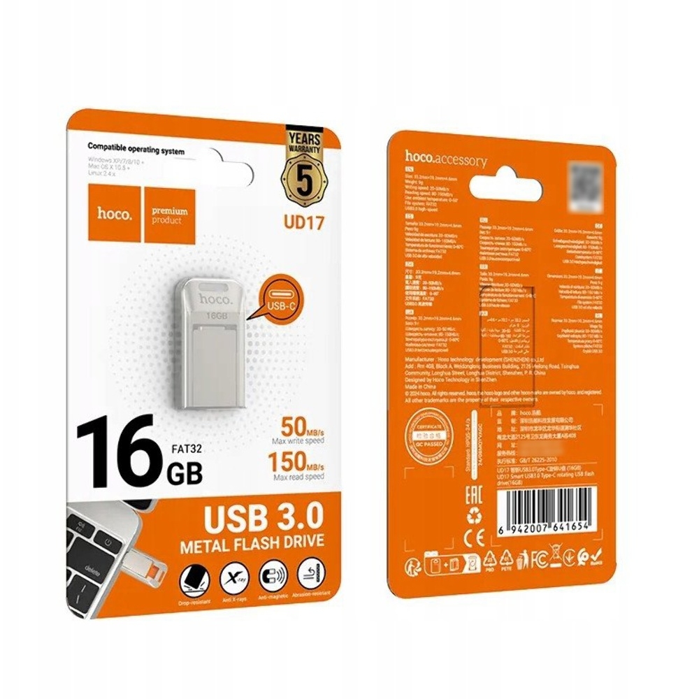 USB накопитель Hoco UD17 16GB Type-C metal gray